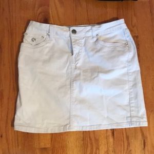 White Mini denim skirt with diamond stones